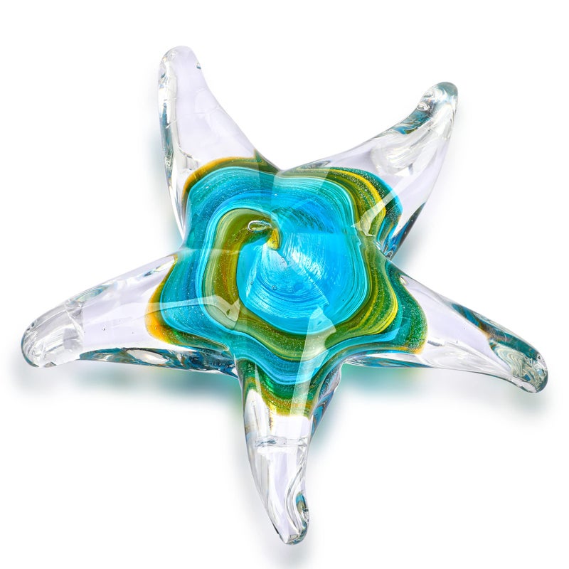 QFkris 5" Glass Star Fish, Crystal Handmade Glass Blown Table Decor, Starfish Figurine, Collectible Ornament,Clear and Green Valentines Day Gift for Women - Image 1